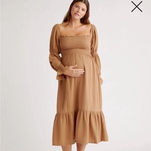 Quince Organic Cotton Gauze Maternity Smocked Ruffle Hem Midi Dress
